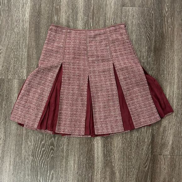 EUC Tocca Pleated Wool Skirt Size 4 Burgundy Tweed Silk Lined Classic Silk Lined - Picture 6 of 6
